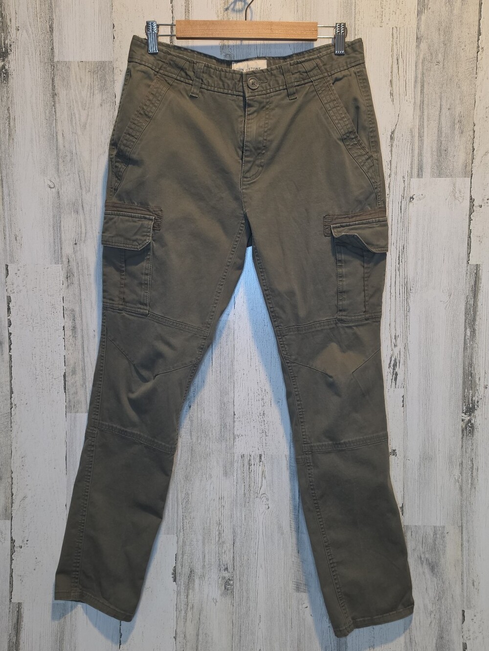 Sun + Stone Mens Cargo Pants 31x30 Olive Green Utility Straight Leg Stretch